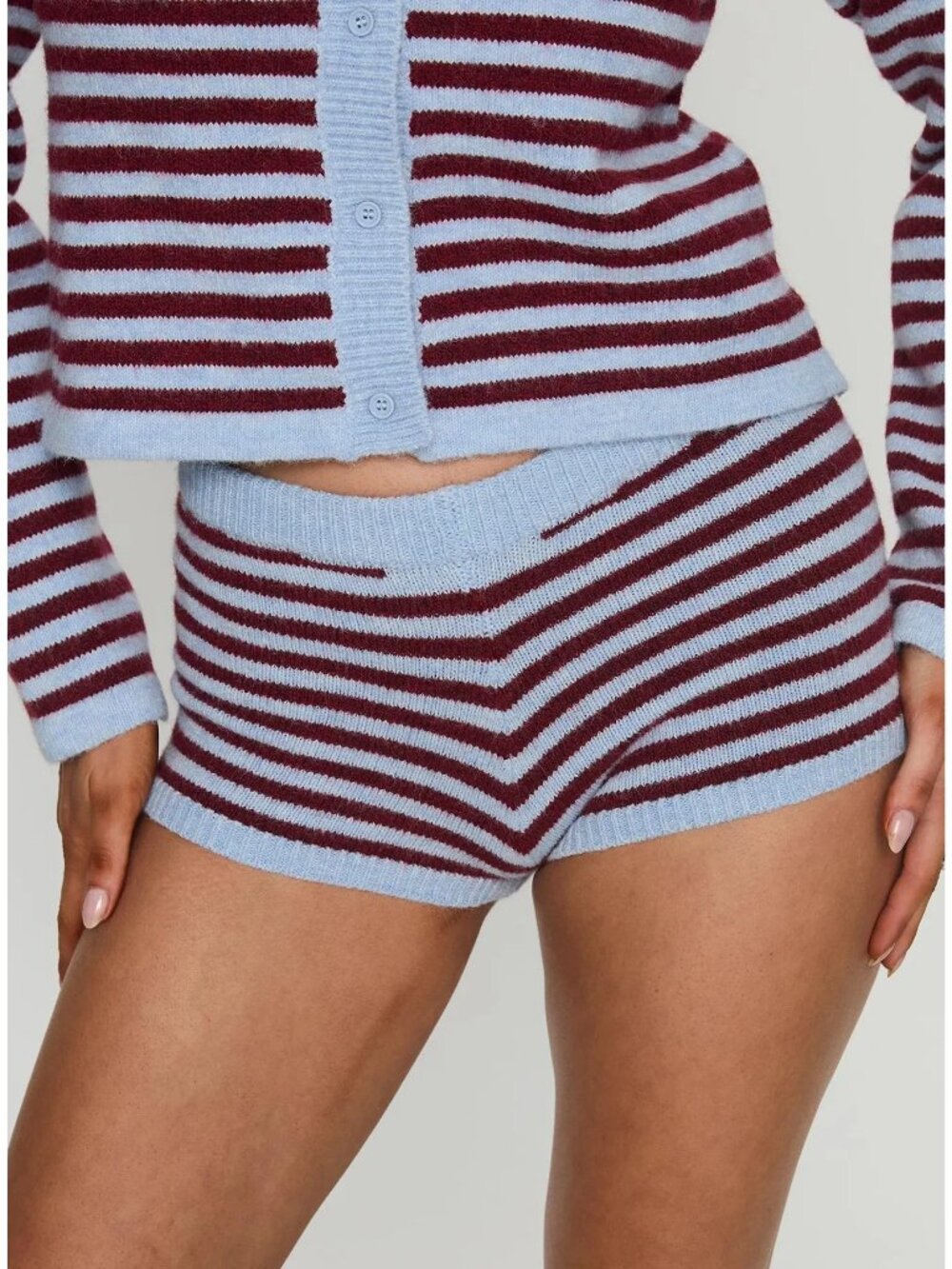 Princess Polly size 12 Kollens Knit Micro Short Multi Burgundy Blue stripe